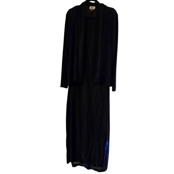 Vtg Y2K 90s Sleeveless Blue Shimmer Maxi Dress Evening Gown Jacket Leslie Fay 14 - Picture 2 of 10